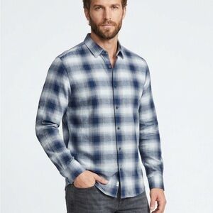 Calvin Klein Men's Blue Plaid Long-Sleeve Button-Up Shirt NWOT large cotton